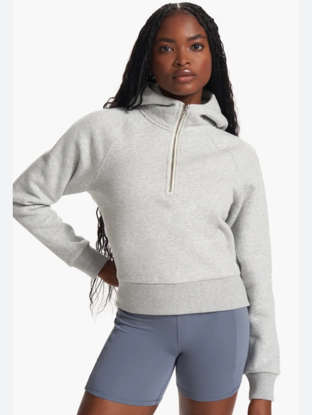 Vuori Half-Zip Hoodie in Light Gray